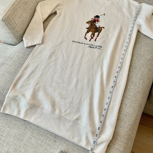 Ralph Lauren Ivory White Polo Bear on Horse Cotton Fleece Sweatshirt Tunic Dress - Picture 8 of 12